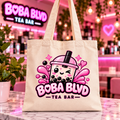 Natural Boba Blvd tote bag with kawaii Tea Bar logo